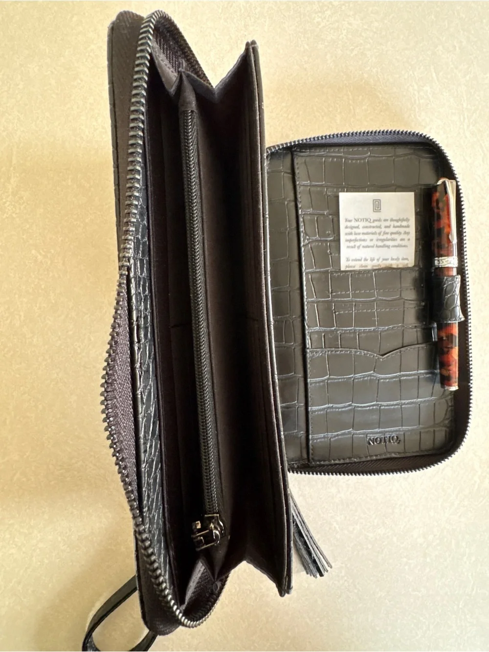 NOTIQ Compact Zip Wallet-Black Croco
